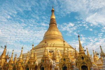Shwedagon Pagoda, the most sacred Buddhist pagoda and religious site in Yangon, Myanmar (Burma).  - Powered by Adobe