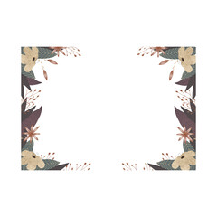 Frame with fowers and leaves in brown and beige colors in raster graphic 