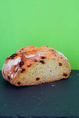 View of a loaf of Blarney scone Irish soda bread with currants for St Patricks Day