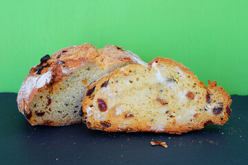 View of a loaf of Blarney scone Irish soda bread with currants for St Patricks Day