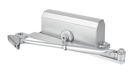 Automatic hydraulic door closer kit isolated on white background