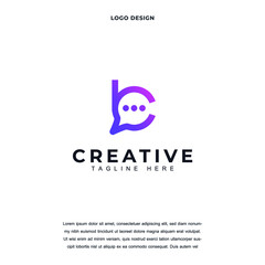 Creative Letter B with bubble chat icon logo design vector illustration. Letter B logo design color editable