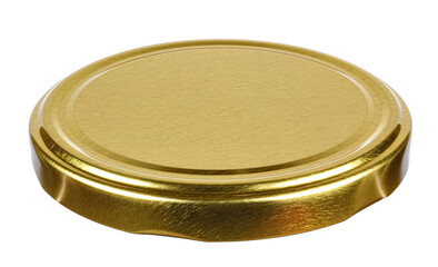 Golden tin screw lid for glass jar isolated on white background