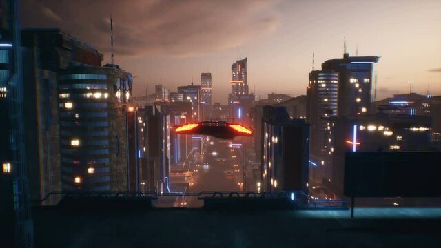 4K looped background with 3D City of the future