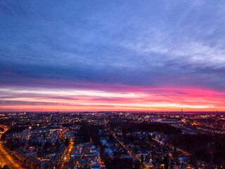 Colorful sunset over the city of Helsinki, Finland