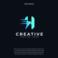 Creative Thunder and bolt lightning flash with Letter H icon logo design vector illustration. Letter H logo design color editable