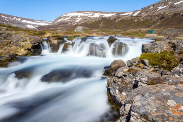 Fototapeta na wymiar Magnificent stream of Dynjandi waterfall in the Westfjords