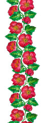 Seamless, narrow pattern of red flowers with green leaves. Can be used both vertically and horizontally. Red flowers for printing on paper, fabrics. - 418793544