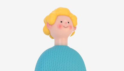 3D Bright people portrait - 3D render design concept illustration of a plastuc doll of a young man, face and shoulders avatar. User picture volumetric icon