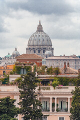Fototapeta na wymiar View of St. Peter's Basilica in Vatican from the Pincio Terrace, Rome, Lazio, Italy