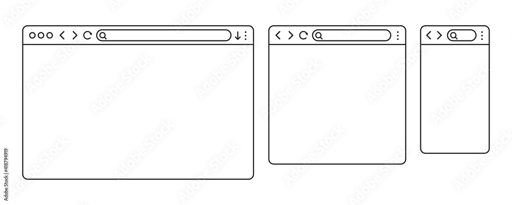 Fototapete Simple browser window in a flat style, line design a simple blank web page, search in internet, line template mockup browser window on computer, tablet and mobile phone - stock vector