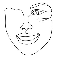 Silhouettes of the girl's head. Woman face in modern one line style. Continuous line drawing, aesthetic outline for decor, posters, stickers, logo. Vector illustration.