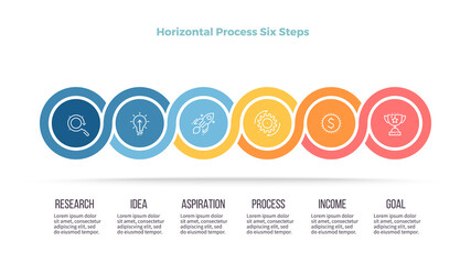 Fototapeta premium Business process. Timeline infographics with 6 steps, options, sections. Vector template.