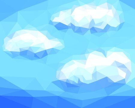 poligonal blue sky with white clouds