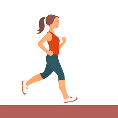 Fototapeta na wymiar A beautiful slender girl is running. Sports training. Cartoon illustration on a white background