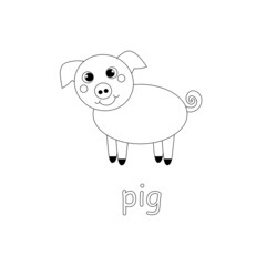 Pig cartoon monochrome sketch art design element farm animal stock vector illustration for web, for print, for coloring book