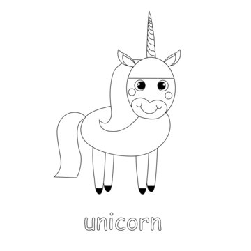 Unicorn cartoon monochrome sketch art design element feiry animal stock vector illustration for web, for print, for coloring book