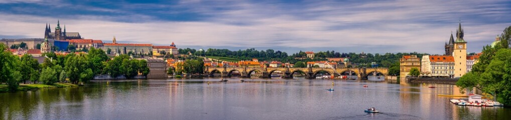 Panoramic view of old town with Charles Bridge in Prague. Czech Republic.