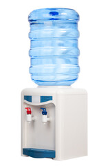 complete photo of electric purified water dispenser with hot and cold water on a white background