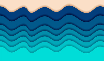 Abstract fluid blue ocean wave marine vertical banner background illustration for flyers, presentations and posters carving art Paper cut design