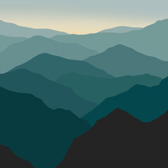 Mountain Landscape Teal Sunset Foggy scenery Minimalist Nature