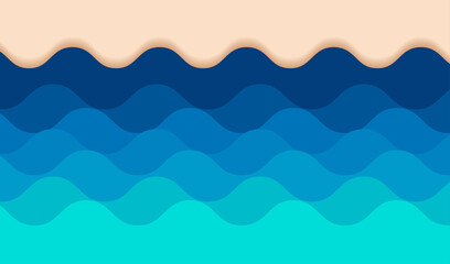 Abstract fluid blue ocean wave marine vertical banner background illustration for flyers, presentations and posters carving art Paper cut design