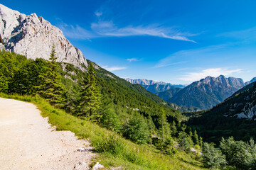 Fototapeta premium Panoramatic view near Vrsic viewpoint, Vrsic pass, Slovenia, Triglav national park
