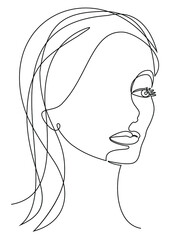 Silhouettes of the girl's head. Woman face in modern one line style. Continuous line drawing, aesthetic outline for decor, posters, stickers, logo. Vector illustration.