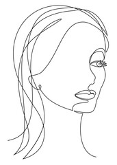 Silhouettes of the girl's head. Woman face in modern one line style. Continuous line drawing, aesthetic outline for decor, posters, stickers, logo. Vector illustration.