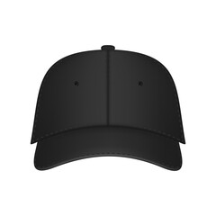Black baseball cap. Realistic front view white baseball cap isolated on white background vector illustration. Design template, vector eps10 illustration.