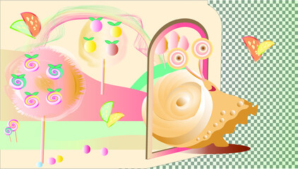 Big pink snail and magic door

