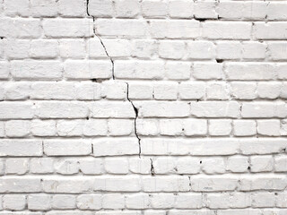 Square white painted cracked brick wall background