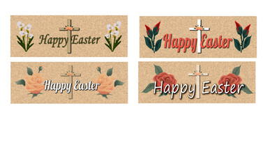 Happy Easter Banners all have Happy Easter and cross with flowers