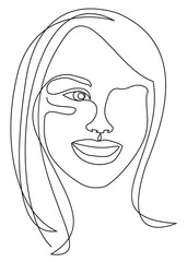 Silhouettes of the girl's head. Woman face in modern one line style. Continuous line drawing, aesthetic outline for decor, posters, stickers, logo. Vector illustration.