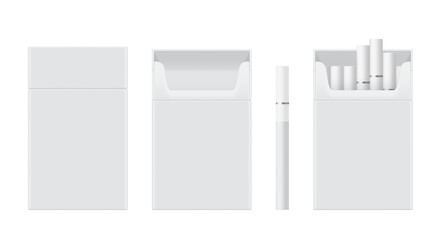 Pack or packet of cigarettes open, closed, empty, filled realistic mockups set.