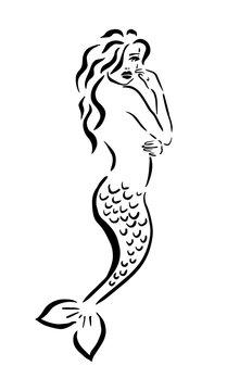 Girl Mermaid line. Vector illustration