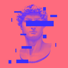 Vector Michelangelo's David bust. Aesthetic contemporary art collage. Vaporwave style poster concept.