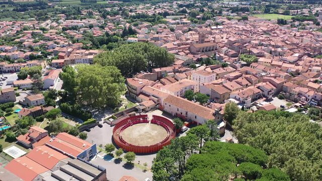 Panoramic view from above on the picturesque city Millas. France. High quality 4k footage