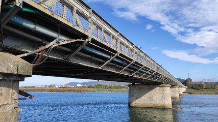 The Fao metallic bridge, known as D. Luís Filipe Bridge. It is located at Fao in Braga District,...