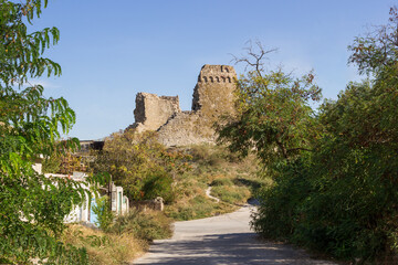 Fototapeta na wymiar Giovanni di Scaffa tower of the Genoese fortress, XIV century. Feodosia, Crimea. 