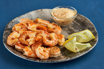 Red prawns prepared at wok