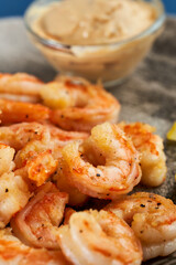 Red prawns prepared at wok