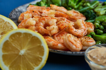 Red prawns prepared at wok