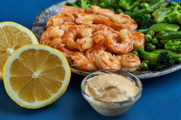 Red prawns prepared at wok