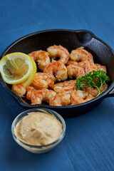 Red prawns prepared at wok