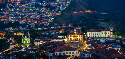 A spectacular panoramic night view of Ouro Preto, Brazil.