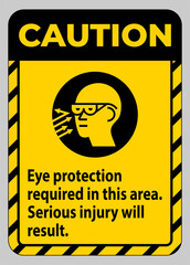 Caution Sign Eye Protection Required In This Area, Serious Injury Will Result