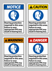 Fototapeta na wymiar Hearing Protection Required In This Area, Failure To Wear Appropriate PPE May Result In Hearing Loss