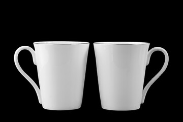 white porcelain tea ware, set details, isolate on a black background