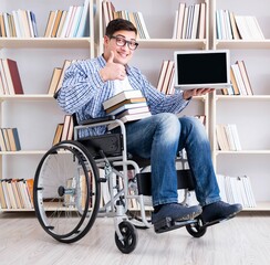 Disabled student studying in the library
